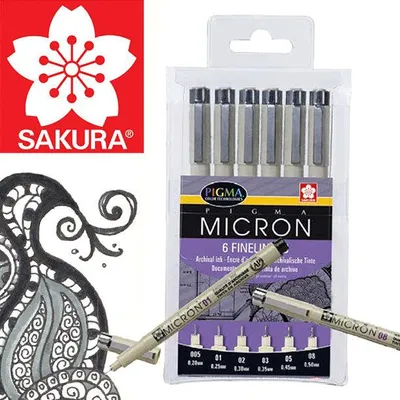 Produktbild von Sakura Pigma Micron, Schwarz, Fein, Mehrfarbig, Hexagonal, Tinte auf Wasserbasis, 0,5 mm