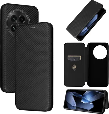 Produktbild von Für OnePlus 13 Carbon Faser Textur Hybrid Flip Design Schutz Handy Hülle Schwarz