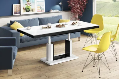 Produktbild von Design Couchtisch Tisch H-120 Hochglanz stufenlos höhenverstellbar ausziehbar Esstisch