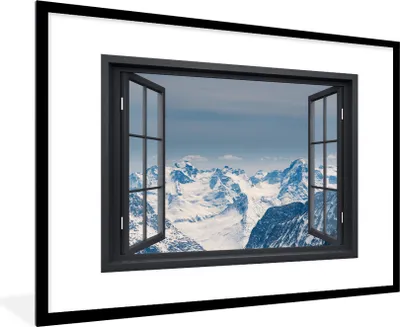 Produktbild von MuchoWow® MuchoWow® Gerahmtes Poster Aussicht - Berg - Landschaft 90x60 cm - Poster mit zchwarzem Bilderrahmen - Wanddekoration - Fotos