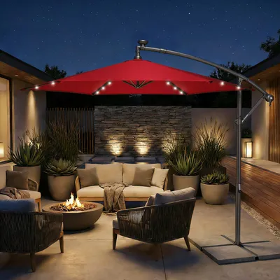 Produktbild von SONGMICS Sonnenschirm Ø 300 cm mit LED-Solar-Beleuchtung UPF 50+
