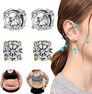 Produktbild von 2 Paar Ohrclips Damen Ohne Ohrlöcher Magnetische Ohrclips 6/8mm Neutrale Zirkon-Magnet-Ohrclip-Ohrringe, Farbe: Farbe: 1 Paar Silber +1 Paar Weiß(6mm)