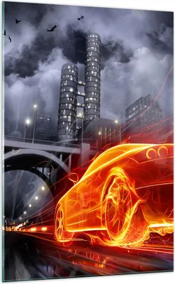 Produktbild von Bilder auf glas - Einteilig - Auto Flammen Räder - 70x100cm - Glasbilder - Wandbilder - Bilder - zum Aufhängen bereit - Wanddekoration aus Glas - Glas Bilder - Wandbild auf Glas - GPA70x100-0209