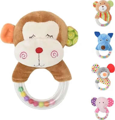 Produktbild von Lorelli Baby Rassel Plüschtier 13 cm Rasselring Greifling Kuscheltier Faltenzone braun
