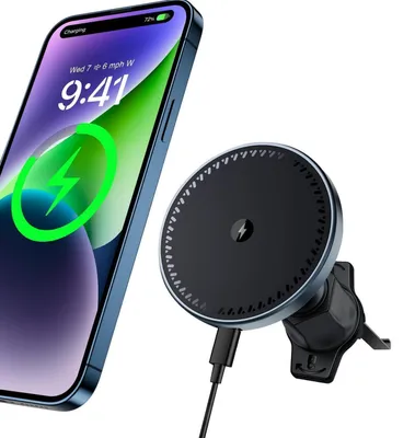 Produktbild von Autohalterung mit MagSafe Ladefunktion 15W für iPhone 12-17 Serie, Lüftungsmontage, 360° drehbar