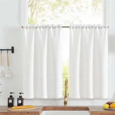 Immagine prodotto di Ibenzoa® Set di 2 tende a pannello per finestre da cucina, tenda corta effetto lino, bianca, 70 x 115 cm – traslucida, con cordoncino