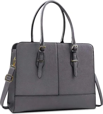 Immagine prodotto di Borsa shopper e custodia per laptop da 15,6 pollici per donna, realizzata in ecopelle impermeabile, dimensioni 43x14x31 cm, colore grigio