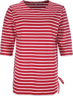 Produktbild von modAS Damen Long-Shirt 1/2-Arm Maritim mit Streifen - Rundhalsshirt mit modischer Schnürung in Rot-Weiß Größe 46