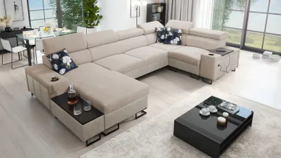 Produktbild von Kaiser Möbel Großes Ecksofa,Schlaffunktion MELODY IVMAXI Tauro/Freya Beige/Dunkelbeige Links