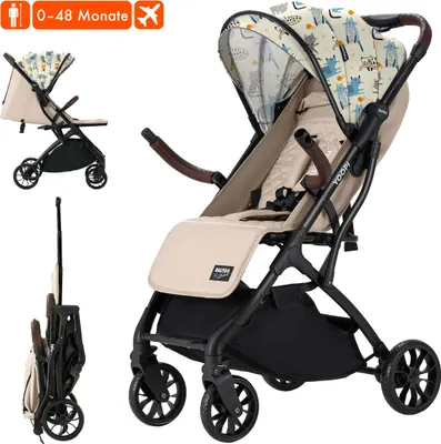 Image de Poussette de voyage Daliya® YOOPI, pliable, avec poignée télescopique, poussette d'avion, châssis en aluminium, dossier réglable en continu, poussette de ville, sac de rangement