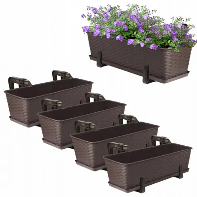 Obrázek produktu pro OMAGO Sada 4 balkonkových květináčů o rozměrech 60 cm s držáky, barva hnědá