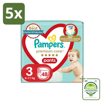 Zdjęcie produktu dla 5 sztuk pieluchomajtki Pampers Premium Care, rozmiar 3 (6–11 kg) - opakowanie zbiorcze