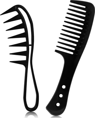 Image de lot de 2 peignes à dents larges pour cheveux bouclés Noir