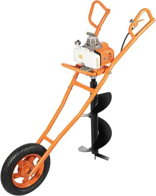 Zdjęcie produktu dla Maszyna do kopania dwusuwowa, silnik 63cc, 2.2kW, ręczna koparka z wiertłem, chłodzona powietrzem, rozruch ręczny, jednocylindrowa, wiertło o długości 80,8 cm, przeznaczona do użytku w gospodarstwach rolnych i ogrodach, kolor pomarańczowy