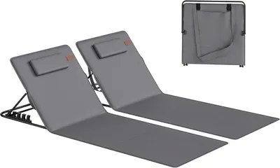 Produktbild von Strandliege klappbar leicht 2er Set, verstellbar mit Kopfkissen, Dunkelgrau