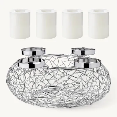 Produktbild von Adventskranz Milano, Edelstahl vernickelt silberfarben, AST-Design, moderner Kerzenhalter, inklusive 4 Cornelius Dauerkerzen