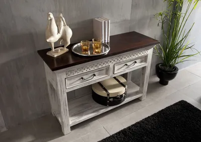 Produktbild von MASSIVMOEBEL24Konsolentisch Mango / Akazie 115x40x76 weiß gewachst CASTLE-ANTIK #269