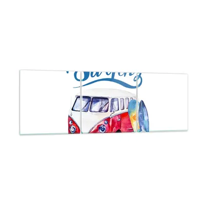 Produktbild von Bilder auf glas - Aquarell Surfbrett Palme Bäume - 150x50cm - Glasbilder - Wandbilder - Kunstdruck - zum Aufhängen bereit - Wanddekoration aus Glas - Glas Bilder - Wandbild auf Glas - GCA150x50-3112