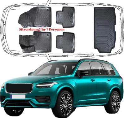 Produktbild von 3D Auto Fußmatten & 7 Sitzer Kofferraumwanne Set Kompatibel mit VOLVO XC90 2.Gen HYBRID ab 2015