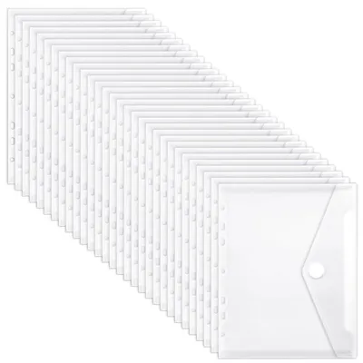 Produktbild von Dokumententasche A5 zum Abheften, 30 Stück, Transparent, Klettverschluss, PP-Material, 7-fach Lochung