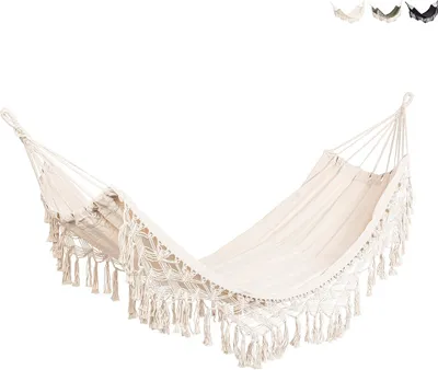 Produktbild von Boho-Chic-Gartenhängematte aus Baumwolle 200x100 Eldoris YES - Weiß