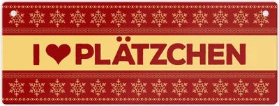 Produktbild von I love Plätzchen Metallschild in rot mit Weihnachtsmuster Motiv Weihnachten Herz