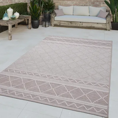 Produktbild von TT Home In-& Outdoor Teppich Wetterfest Balkon Küche Wohnzimmer Boho Rauten Design Größe 80 cm Rund