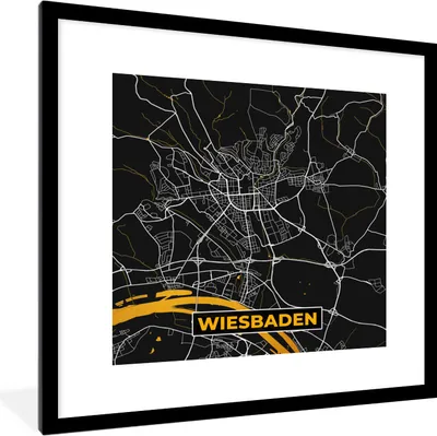Produktbild von MuchoWow® Gerahmtes Poster Wiesbaden - Deutschland - Karte - Gold - Stadtplan 40x40 cm - Poster mit Schwarzem Bilderrahmen Wandposter Rahmen Foto Bilder - Poster - Plakat im Rahmen