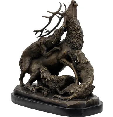 Produktbild von Bronzeskulptur Hirsch Jagd im Antik-Stil Bronze Figur Statue Georges Gardet 36cm