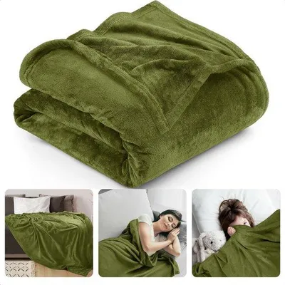 Zdjęcie produktu dla Unyqoos® Cheqo® Kołdra z polaru, 150 x 200 cm, ciemnozielona – wyjątkowo miękka i ciepła kołdra polarowa, idealna do sofy i łóżka, lekka i kompaktowa