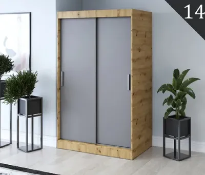 Produktbild von FurMeb24 Schiebetrenschrank GOLD -120x200cm 2-triger Kleiderschrank Ohne Spiegel, Schiebeschrank - (Artisan Eiche + Anthrazit)