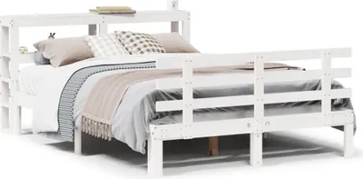 Produktbild von vidaXL Bettgestell mit Kopfteil ohne Matratze Weiß 135x190 cm