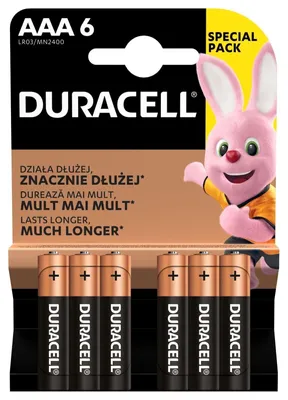 Zdjęcie produktu dla bateria alkaliczna Duracell Basic Duralock LR03 AAA (blister) - 6 sztuk