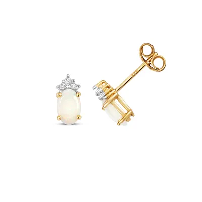 Produktbild von Funkelndes Feuer Schöne 9 Karat (375) Gold Damen - Diamant Paar Ohrstecker Brillant-Schliff H - PK mit Opal - 9mm*4mm; TRS35362