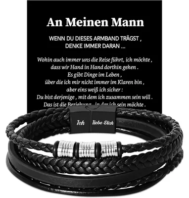 Image de Bracelet en cuir pour homme, gravé "Je t'aime", longueur 21 cm, avec boîte cadeau