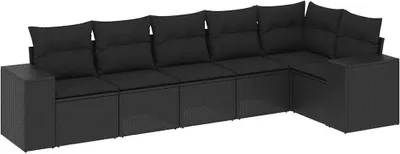 Produktbild von vidaXL 6-tlg. Garten-Sofagarnitur mit Kissen Schwarz Poly Rattan