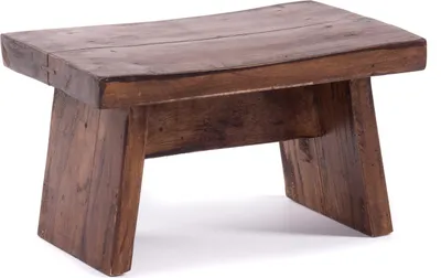 A wooden stool on a white background.