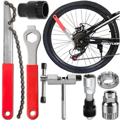 Produktbild von Fahrrad Werkzeugset 7-teilig, Fahrrad Reparaturset mit Kettennieter, Kassettenabzieher, Kurbelabzieher und Kettenpeitsche