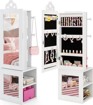 Image de Armoire à miroir 3 en 1 avec miroir pleine longueur et miroir pleine longueur. Portant à vêtements, armoire à bijoux pour enfants, blanc