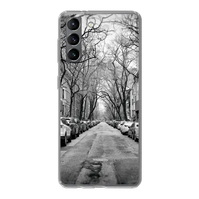 Produktbild von MuchoWow® Handyhülle Schutzhülle Hülle für Samsung Galaxy S21 Geparkte Autos in New York - schwarz und weiß Silikon Softcase Handy Hülle - Softcase