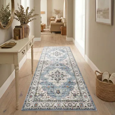 Produktbild von Vintage Antirutsch Teppichläufer 60x240 cm Retro Blau