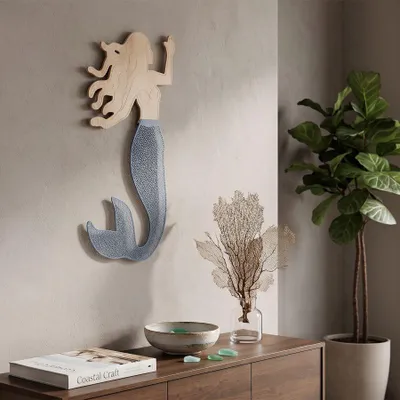 Immagine prodotto di Pannello decorativo a parete Sirena, dimensioni 30,5 x 2 x 60 cm, colore blu naturale, prodotto da Mauro Ferretti