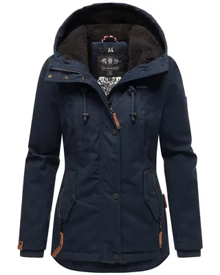 Produktbild von Marikoo Bikoo Damen Winterjacke mit Kapuze Parka Mantel Anorak Teddyfell Futter Navy Gr. 34 - XS