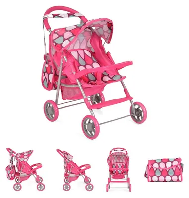 Produktbild von Puppenbuggy, Puppenwagen 9617, Schiebehöhe 50 cm, Sonnendach, Sicherheitsgurt