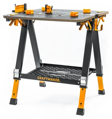Zdjęcie produktu dla CRAFTMAKER FoldStation S20 Składany Stół Roboczy i Kobyłka 2w1 | Udźwig do 450kg | Regulowana Wysokość 60-90cm | Blat MDF Szyna Ścisk Imaki