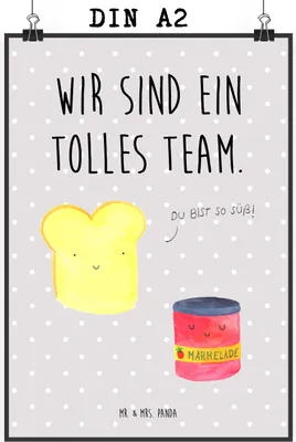 Produktbild von Mr. & Mrs. Panda Bild Toast Marmelade DIN A2 - Grau Pastell - Geschenk, Dreamteam, Lustige Sprüche, Süß, Plakat, wanddeko, Kunstdruck, drucke, Wandbild, Brot, Toastbrot