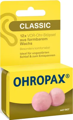 Produktbild von OHROPAX Classic Ohrstöpsel 12 Stück – Wachsstöpsel gegen Lärm