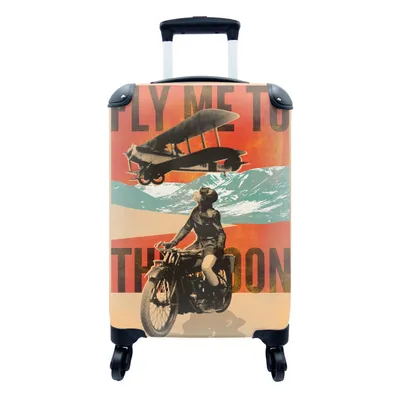 Produktbild von MuchoWow® Koffer Handgepäck Trolley Rollkoffer Kleine Reisekoffer mit 4 Rollen - Flugzeug - Motor - Vintage - Zitat - Cabin Size < 55x40x23 cm & 55x40x20 cm - Fotokoffer - Kabinenkoffer - Boardgepäck - Reise-Box - Reisekoffer - Reisegepäck - Koffer mit Bild - Trolley für Kinder