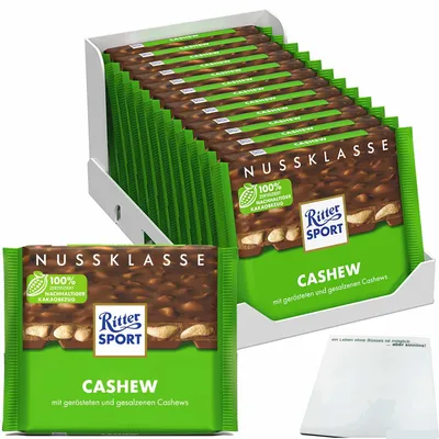 Produktbild von Ritter Sport Nussklasse Cashew VPE (12x100g Packung) + usy Block