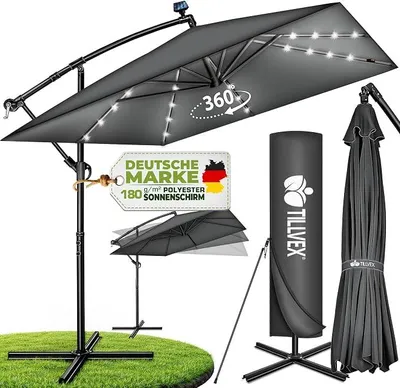 Imagen del producto de Sombrilla rectangular, diámetro 330 cm, con funda, manivela y protección contra el viento
